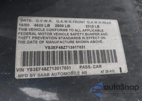 2001 Saab 9-5 Se z USA, uszkodzony, nr VIN YS3EF48Z713017031